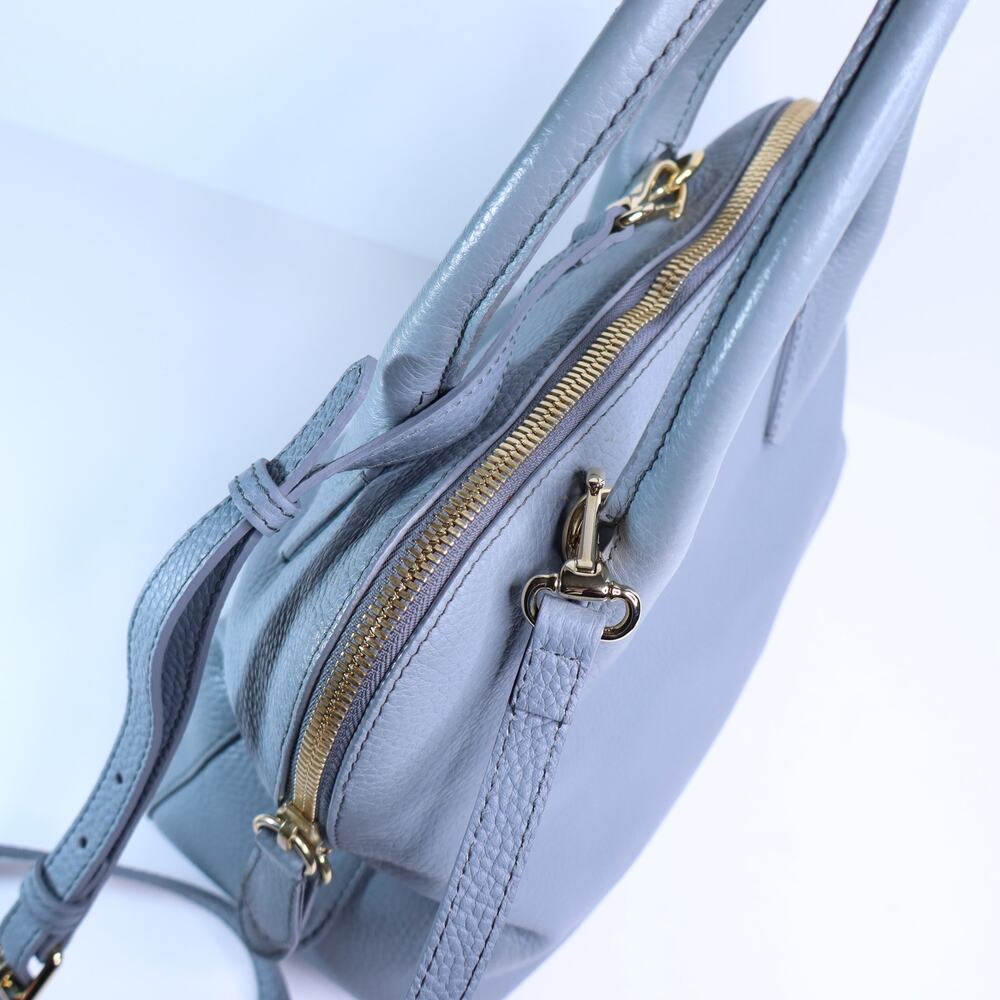 BURBERRY Greenwood Bowling Bag Grey Pebbled Leather with Plaid Lining Crossbody - Picture 4 of 11